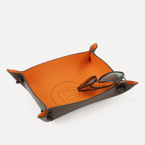 Fine Leather Tray, Contrast Espresso Brown - Orange