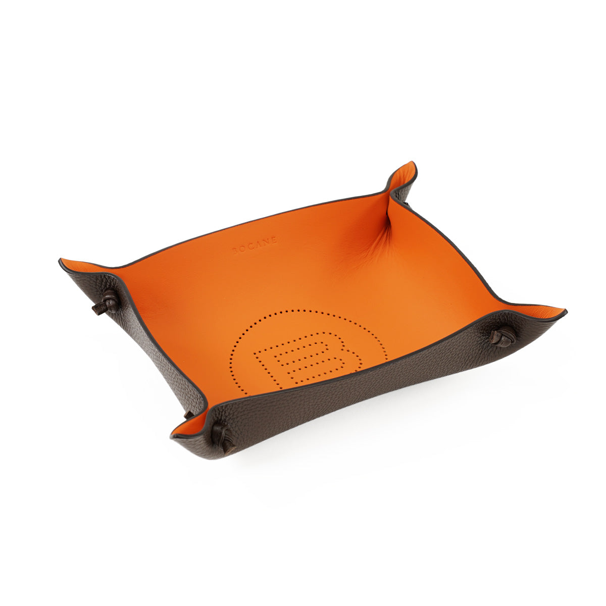 Fine Leather Tray, Contrast Espresso Brown - Orange