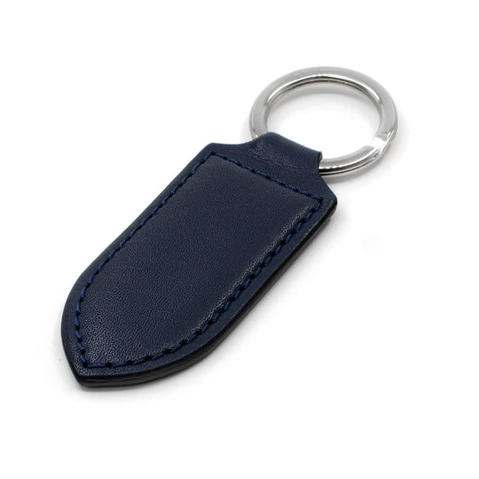 Full-Grain Leather Monogram Keychain, Navy