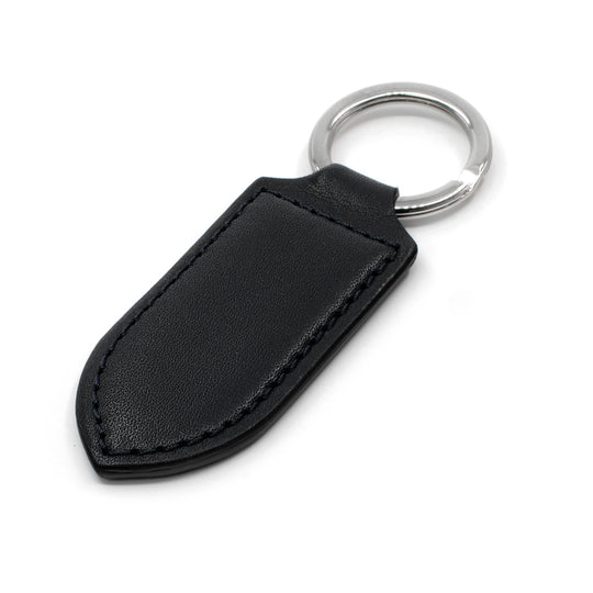 Full-Grain Leather Monogram Keychain, Classic Black