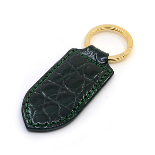 Alligator Leather Monogram Keychain, Dark Green