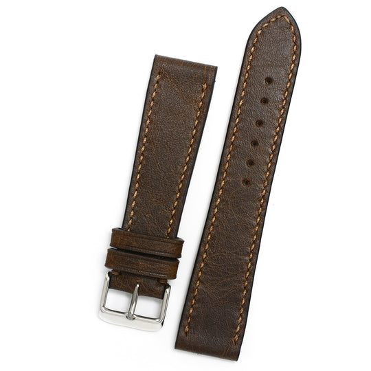 Antique Brown Leather Strap, Latte Hand-sewing, Medium Length