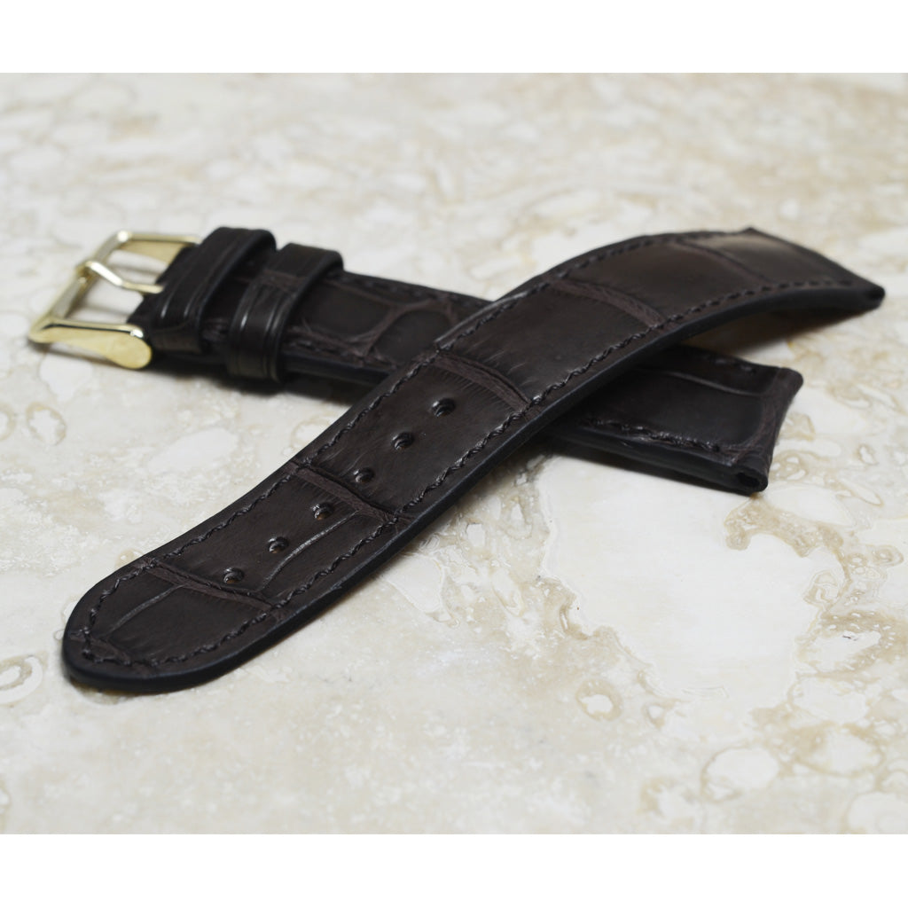 PRECOMANDA Curea de Ceas din Piele de Aligator cu Solzi Rectangulari Cafenie, Prindere Curbata la Ceas