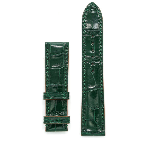 Watch Strap, Green & Cognac Alligator, Padded & Handsewn, MADE-TO-ORDER