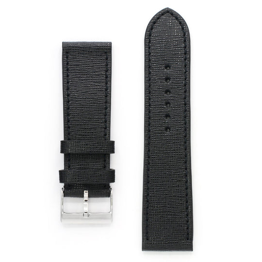 Saffiano Leather Watch Strap, Black, Medium Length