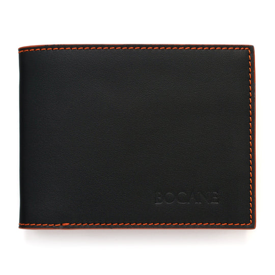 Slim Wallet, Black and Marble Rust Full Grain Leather