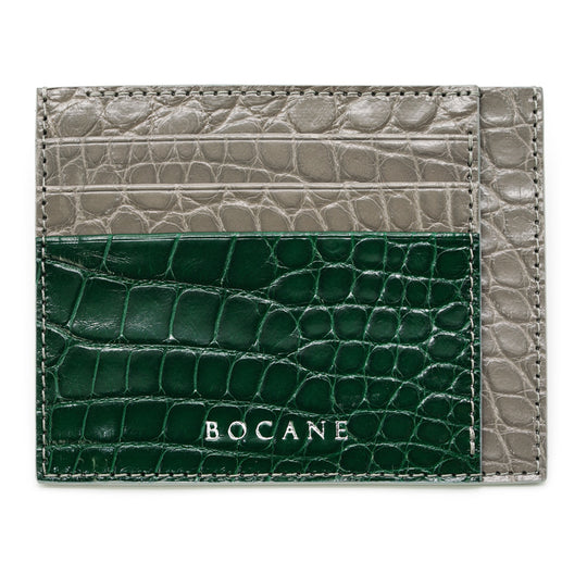 Card Holder with Gray and Emerald Green Alligator Leather